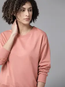 Roadster Women Dusty Pink Boxy Solid Sweatshirt