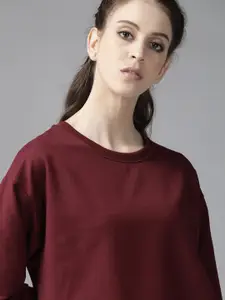 Roadster Women Burgundy Solid Sweatshirt