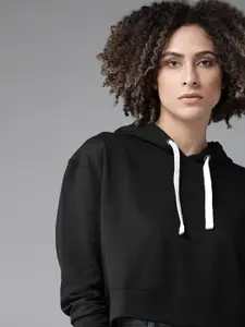 Roadster Women Black Solid Hooded Sweatshirt