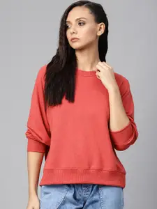 Roadster Women Coral Red Solid Sweatshirt