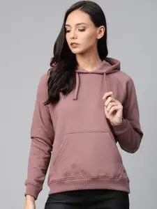 Roadster Women Mauve Solid Hooded Sweatshirt