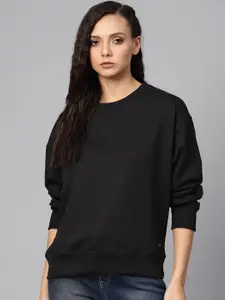 Roadster Women Black Solid Boxy Sweatshirt