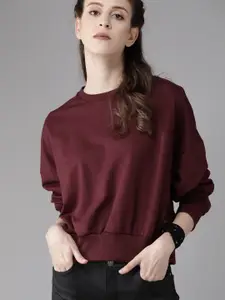 Roadster Women Burgundy Solid Sweatshirt