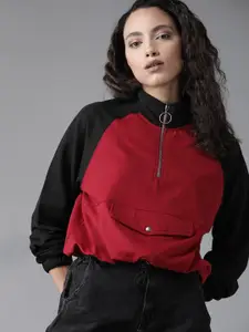 Roadster Women Maroon Solid Sweatshirt