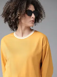 Roadster Women Mustard Yellow Solid Sweatshirt