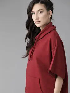 Roadster Women Maroon Self Design Sweatshirt