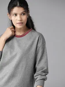 Roadster Women Grey Melange Solid Sweatshirt
