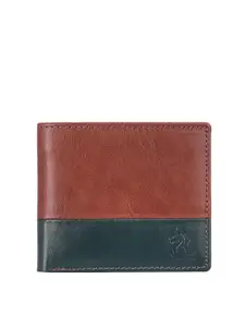 Kara Men Tan Brown & Green Solid Two Fold Leather Wallet