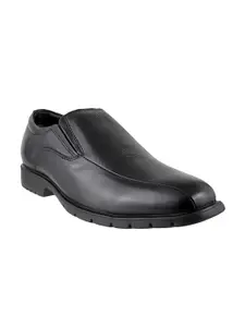 Metro Men Black Solid Leather Formal Slip-Ons