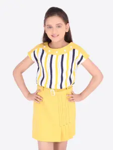 CUTECUMBER Girls Yellow & Navy Blue Striped Sheath Dress