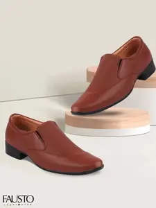 FAUSTO Men Tan Brown Textured Formal Slip-Ons