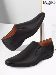 FAUSTO Men Black Solid Formal Slip-Ons