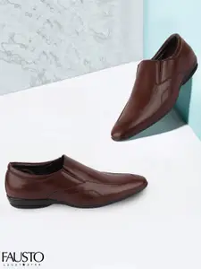 FAUSTO Men Brown Solid Formal Slip-Ons