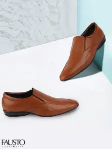 FAUSTO Men Tan Brown Solid Formal Slip-Ons
