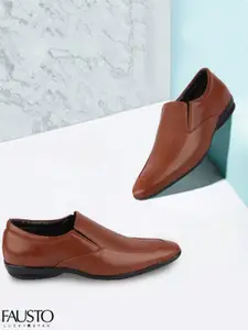 FAUSTO Men Brown Basketweave Textured Formal Slip-Ons