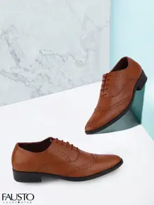 FAUSTO Men Tan Brown Solid Formal Welted Brogues