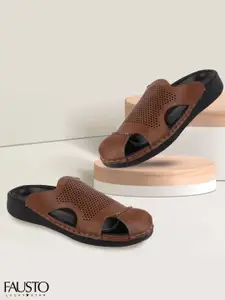 FAUSTO Men Brown Laser Cut Comfort Sandals