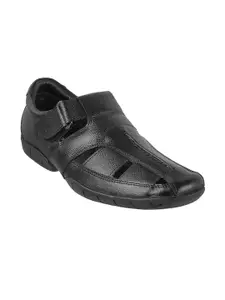 Metro Men Black Leather Shoe-Style Sandals