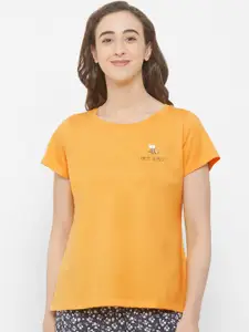 Soie Women Mustard Yellow Solid Lounge T-Shirt