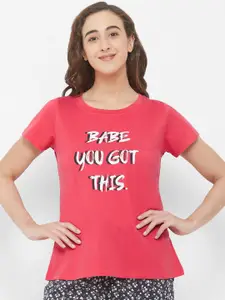 Soie Women Red & White Printed Lounge T-Shirt