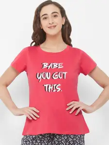 Soie Women Red & White Printed Lounge T-Shirt