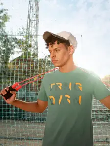 HRX by Hrithik Roshan Men Olive Green Printed Bio-Wash Training Tshirt