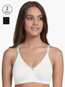 Enamor Pack Of 2Black & White Solid Non-Wired Non Padded T-shirt Bra