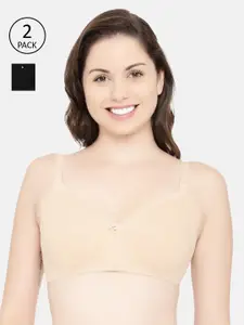 Enamor Pack Of 2 Black & Beige Solid Non-Wired Non Padded T-shirt Bra