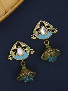 Voylla Gold-Plated & Turquoise Blue Dome Shaped Jhumkas