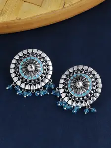 Voylla Silver-Plated & Turquoise Blue Circular Studs