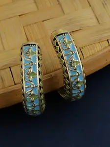 Voylla Gold-Toned & Blue Contemporary Half Hoop Earrings