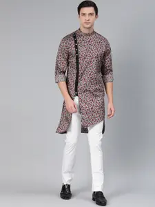 Freehand by The Indian Garage Co Men Grey  White Printed Kurta with Pyjamas