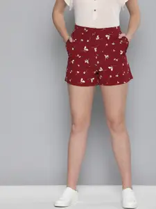 Mast & Harbour Women Red & White Printed Regular Fit Shorts