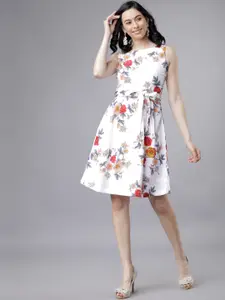 Tokyo Talkies Women Printed Off-White Fit and Flare Dress