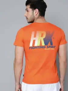 HRX by Hrithik Roshan Men Orange Printed Back Bio-Wash Lifestyle Pure Cotton T-shirt