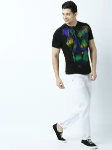 Huetrap Men Black Printed Round Neck T-shirt
