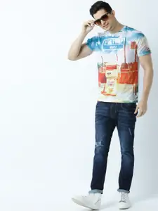 Huetrap Men White & Red Printed Round Neck T-shirt