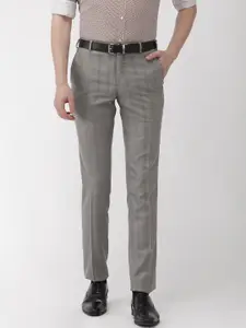 Raymond Men Grey Slim Fit Checked Formal Trousers