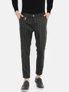 Being Human Clothing Men Black & Grey Regular Fit Striped Trousers