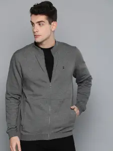 Louis Philippe Sport Men Grey Solid Front-Open Sweatshirt