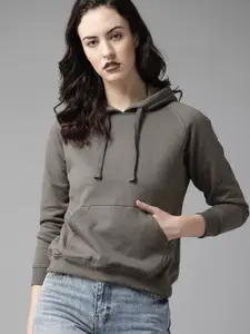 The Roadster Lifestyle Co Women Grey Solid Hooded Sweatshirt