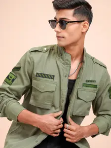 LOCOMOTIVE Men Olive Green Solid Tailored Jacket