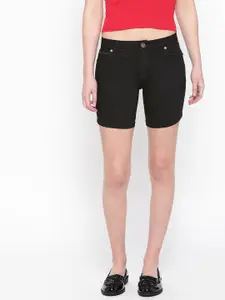 urSense Women Black Solid Slim Fit Denim Shorts