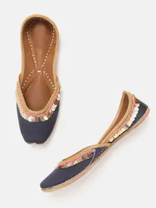 Anouk Women Navy Blue Solid Mojaris