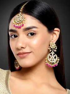Peora 18K Gold-Plated Kundan & Pearl Studded Maang Tikka Earring