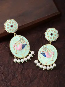 Peora Gold-Plated & Sea Green Meenakari Classic Drop Earrings