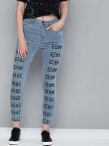 Kook N Keech Women Blue Printed Super Skinny Fit High-Rise Clean Look Stretchable Jeans
