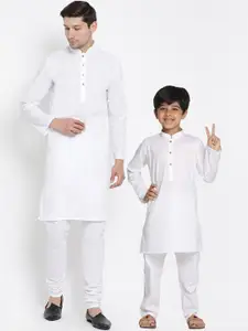 VASTRAMAY Men White Solid Kurta with Churidar
