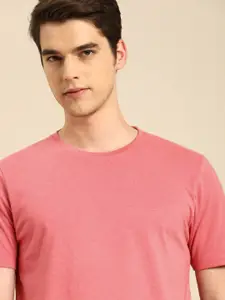 ether Men Pink Solid Round Neck Pure Cotton T-shirt