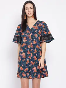Oxolloxo Women Blue Floral Print Fit and Flare Dress